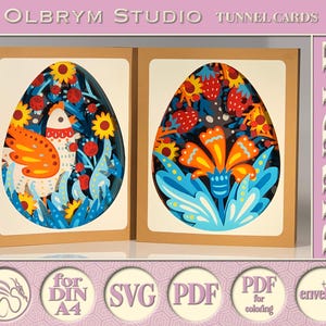 Motif de Pâques 3 Fleur de poulet magique de la forêt, oeuf de Pâques, fraise, décoration, modèle numérique de carte tunnel folklorique 3D, téléchargement immédiat de PDF SVG