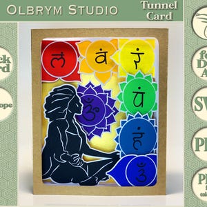 Yoga Meditation and Chakras 3D Tunnel card Digital Template, SVG and PDF for instant download