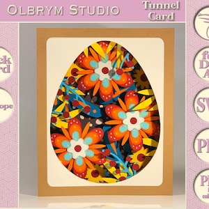 Motif de Pâques 4 fleurs magiques de la forêt, tournesol, oeuf de Pâques, décor ester, folk, modèle numérique de carte tunnel 3D, téléchargement immédiat de PDF SVG