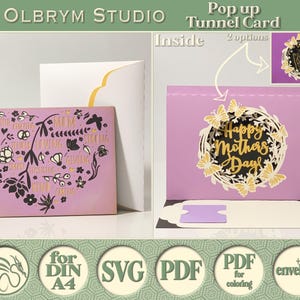 Tunnelkaart Happy Mother's Day, pop-upkaart, cadeaukaart, elegante wenskaart, 3D-kaart, digitale sjabloon, SVG-pdf-direct downloaden