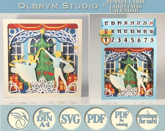 Christmas Ballet Tunnel Card, 3D Advent Calendar, SVG, PDF (Digital Download)