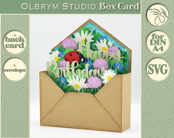 Good luck Happy Birthday Letter with Flowers, Lucky Charm Box Card, floral Pop Up Gift Greeting Card, 3D card, Digital, SVG instant download