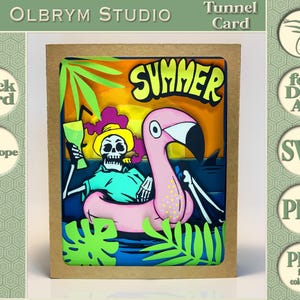 Skeleton Vacation Ocean and Shark, Sea 3D Tunnel card Digital Template, SVG and PDF for instant download