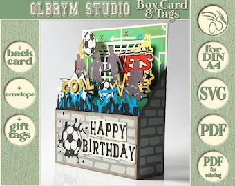 Soccer Pop Up Gift Card, Happy Birthday card, Football Card, Goal 3D greeting card, Ball Sport Digital Template, SVG PDF instant download