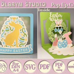 Osterwünsche Pop Up Karte, Osterhase Grußkarte, Kaninchen, Osterei, Dekor, 3D Karte, Digitale Vorlage, SVG PDF, sofort Download