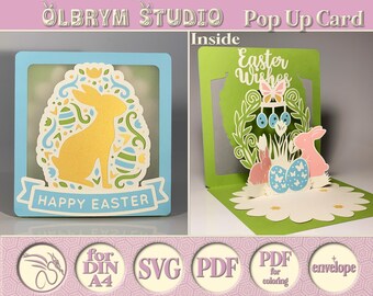 Easter Wishes Pop Up Card, easter bunny greeting card, rabbit, easter egg, decor, 3D card, Digital Template, SVG PDF instant download