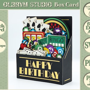 Cartão-presente pop-up Jackpot Treasure, feliz aniversário do cassino, cartão de felicitações 3D Winning Streak, modelo digital de jogo SVG PDF para download instantâneo