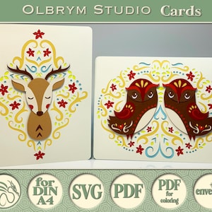 Natur Geschenkkarten Set 1, Hirsch und Eulen Karten, digitale Vorlage, printable, SVG und PDF zum sofortigen Download