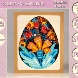 Motif de Pâques 6 fleurs magiques de la forêt, fraise, oeuf de Pâques, décoration ester, folk, modèle numérique de carte tunnel 3D, téléchargement immédiat de PDF SVG