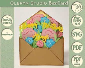 Letter with Flowers, Happy Mother’s Day Box Card, Pop Up Card, Gift Card, Greeting card, 3D card, Digital Template, SVG PDF instant download