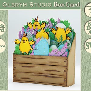 Carte de voeux drôle de poulets, Pâques, carte de boîte de joyeux anniversaire d'herbes de lavande, cadeau rustique de pop-up, carte 3D de ferme, téléchargement immédiat de SVG numérique