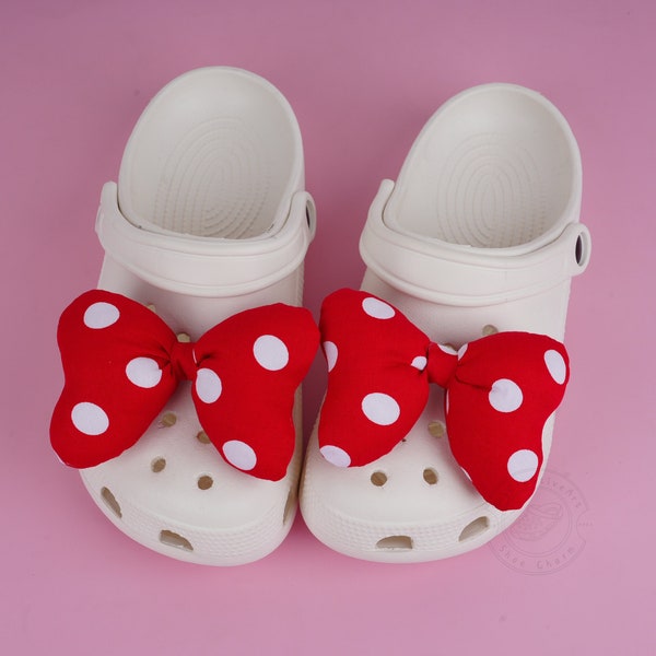 2pcs Creative Red Polka Dot Bow Shoe Charm, Cute Puffy Bow Knot Shoe Buckles, Cartoon Shoe Charm, Party Festival Decor, Gifts for Kids Girls