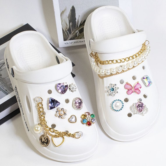 Luxury Rhinestone Shoe Charms Set Pearl Shoe Charms Chains - Etsy