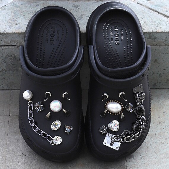 Black Charms Shoe Shinning Jibbitz Bling Shoe Clogs Custom 