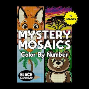 Mystery Mosaic Color By Number Landscapes and animals-Pixel Art Coloring for Stress Relief Adult, Teens & Kids-Instant Digital Download