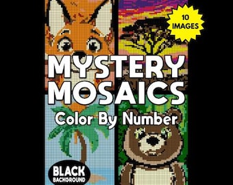 Mystery Mosaic Color By Number Landscapes and animals-Pixel Art Coloring for Stress Relief Adult, Teens & Kids-Instant Digital Download