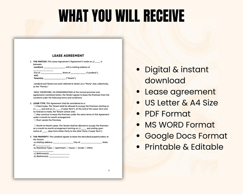 Editable Rental Agreement Template-printable Lease Contract Template ...