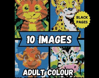 Mystery Mosaic Color By Number WILD ANIMALS With SOLUTION-Pixel Art Coloring for Stress Relief Adult, Teens & Kids-Instant Digital Download