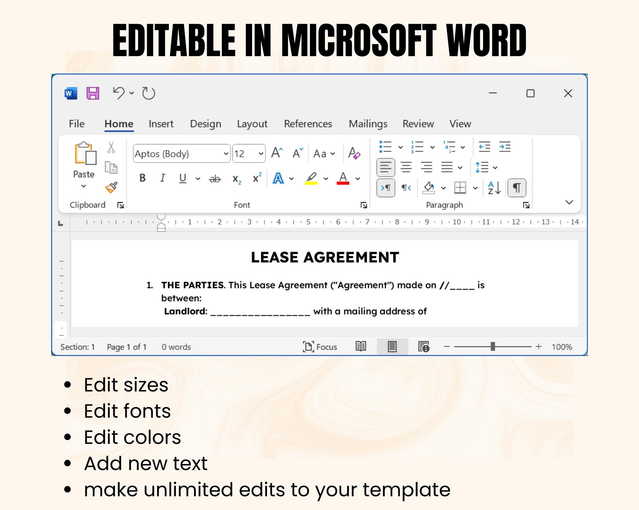 Editable Rental Agreement Template-printable Lease Contract Template ...
