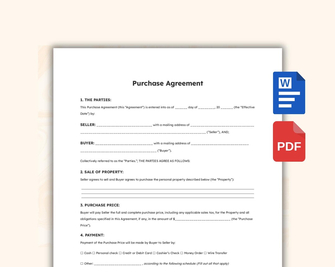 Printable Purchase Agreement Template - Editable Purchase and Sale ...