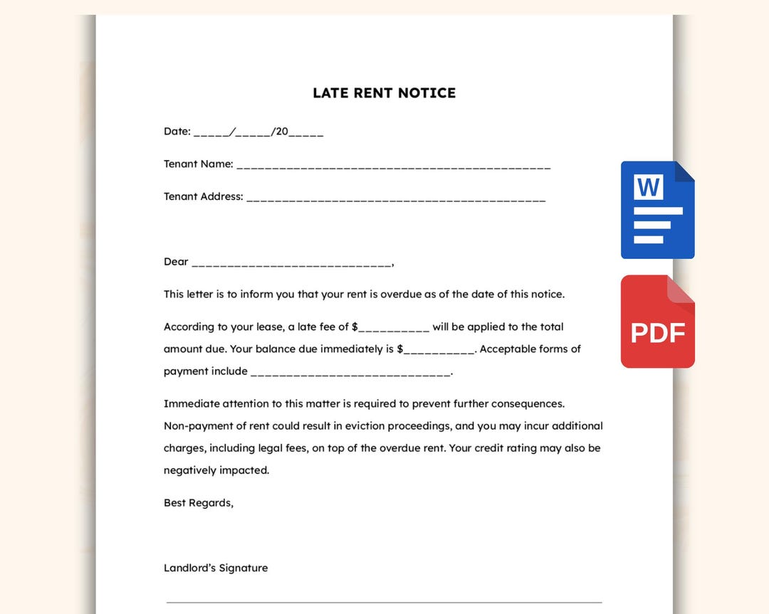 Late Rent Notice - Late Rent Payment - Notice to Pay or Quit - Tenant ...