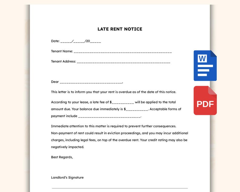 Overdue Rent Bill Late Rent Notice - Late Rent Payment - Notice to Pay or Quit - Tenant ...