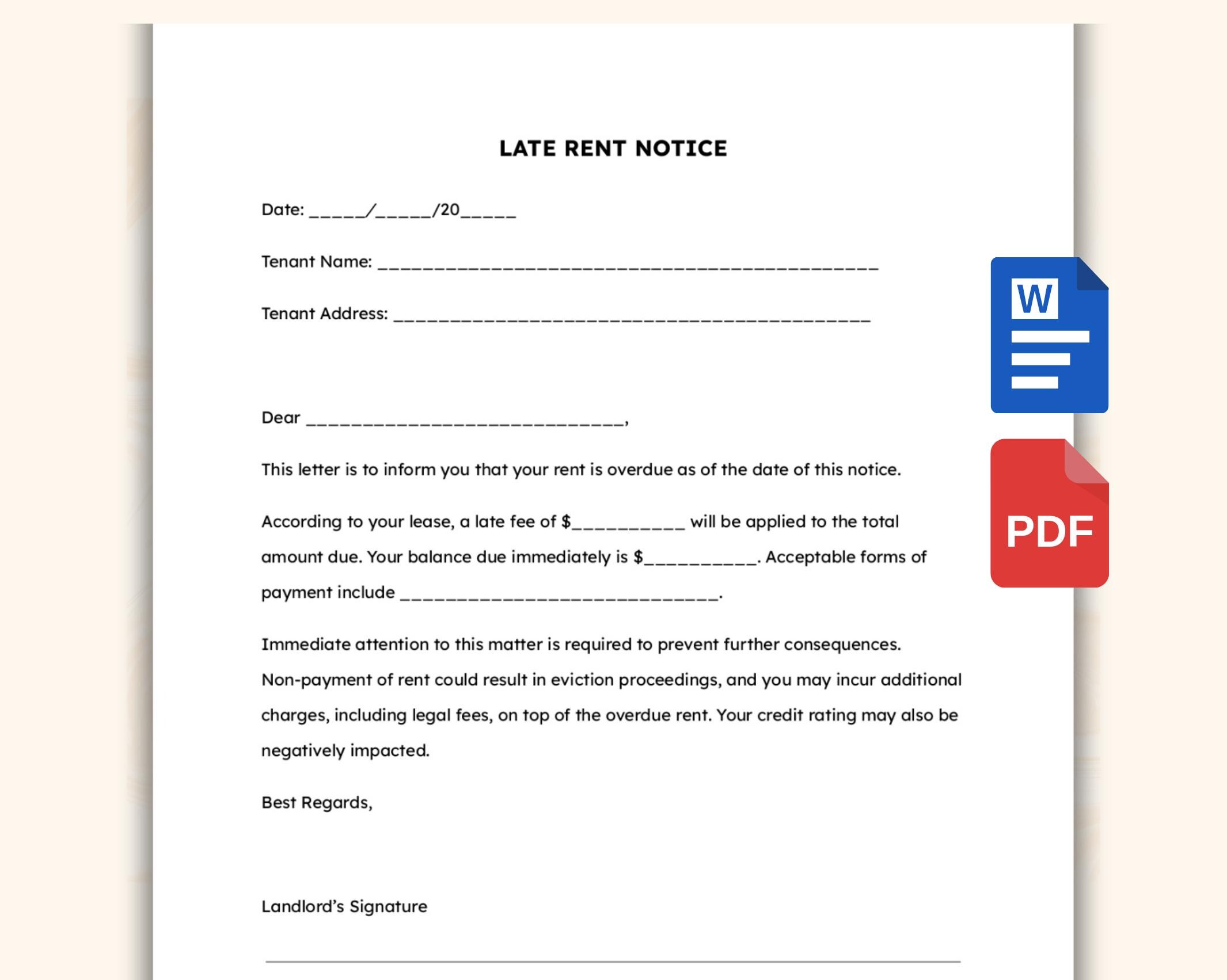 Late Rent Notice - Late Rent Payment - Notice to Pay or Quit - Tenant ...