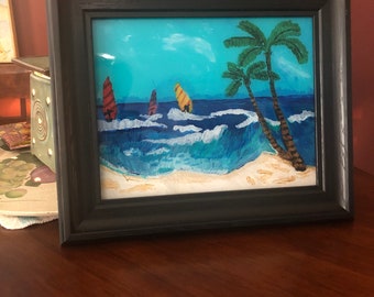 Sail Away, Ocean Waves, Beach View, Painting On Glass,