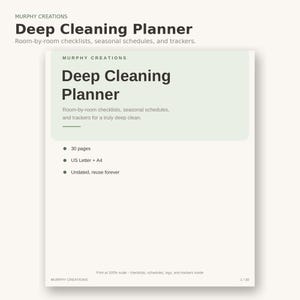 Checkliste für die gründliche Reinigung (zum Ausdrucken), Planer für die gründliche Hausreinigung, Reinigungsplan für jedes Zimmer, Frühjahrsputz-Organizer