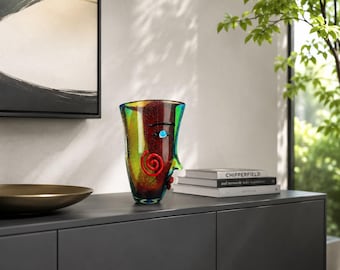 Design Glass Art Vase “Fire Face” | Murano style | Sculptural glass vase | Collector's item | Art Glass