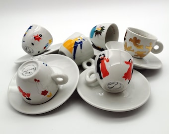 Illy Art Collection 1999 Marco Lodola Espresso Cups | Complete Set of 6 | Includes Booklet | Collector's Item
