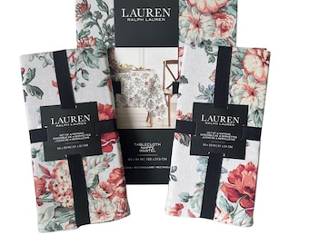 Ralph Lauren tablecloth with 8 napkins | New & unused | 100% cotton | Floral design | Premium table linen | Luxury home decor