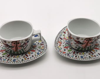 Rosenthal James Rizzi Cappuccino Set | Artist Edition | 2 Cappuccino Cups with Saucers | Luxury Gift Box