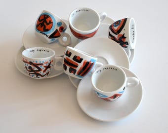 Illy Art Collection 1997 A.R. Penck Espresso Cups | Complete Set of 6 in Original Packaging | Collector's Item