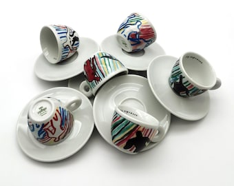 Illy Art Collection 1997 Sandro Chia Espresso Cups | Complete Set of 6 | Collector's Item | Original Styrofoam Packaging