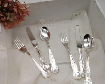 Silver-plated cutlery set for 2 people | 6-piece | Knife, fork, spoon | Vintage silver cutlery | Classic flatware | Elegant dining