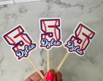 Personalized Baseball Cupcake Toppers, Baseball Birthday Decor, Custom Age Cupcake Topper