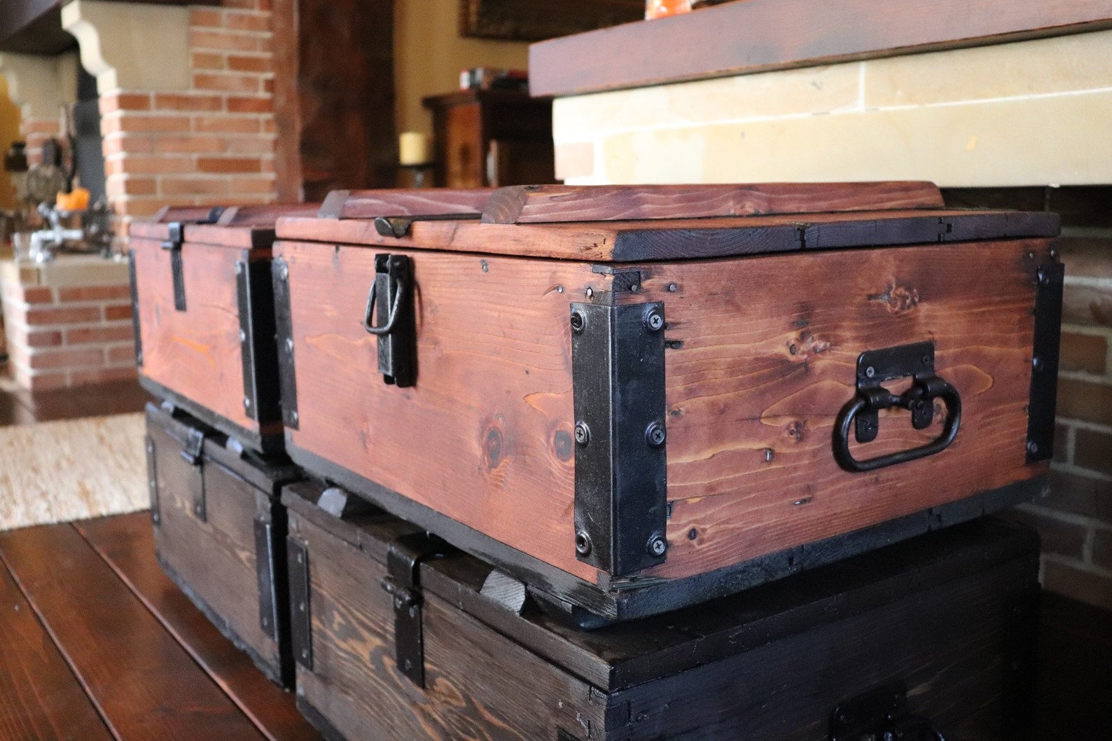 2x Solid Pine Army Wood Chests set of Two Etsy
