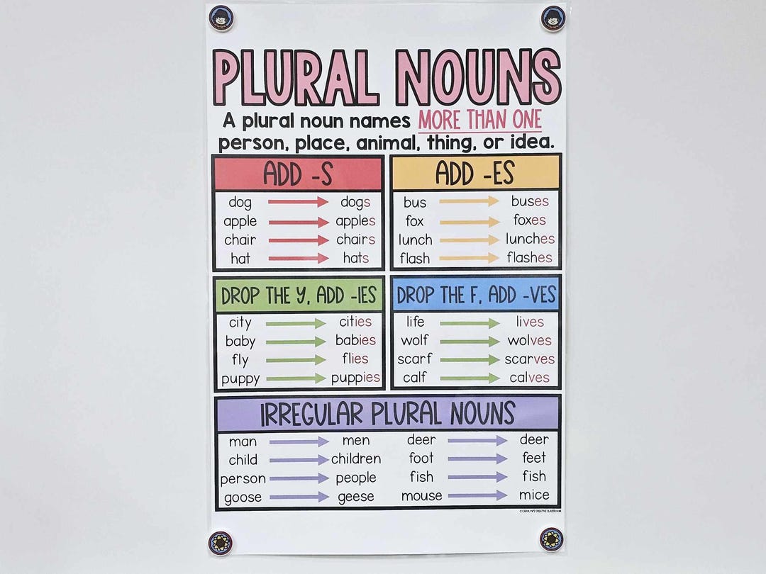 Plural Nouns Anchor Chart [hard Good] - Option 2 (no Pictures) - Etsy