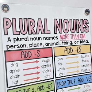 Plural Nouns Anchor Chart [hard Good] - Option 2 (no Pictures) - Etsy