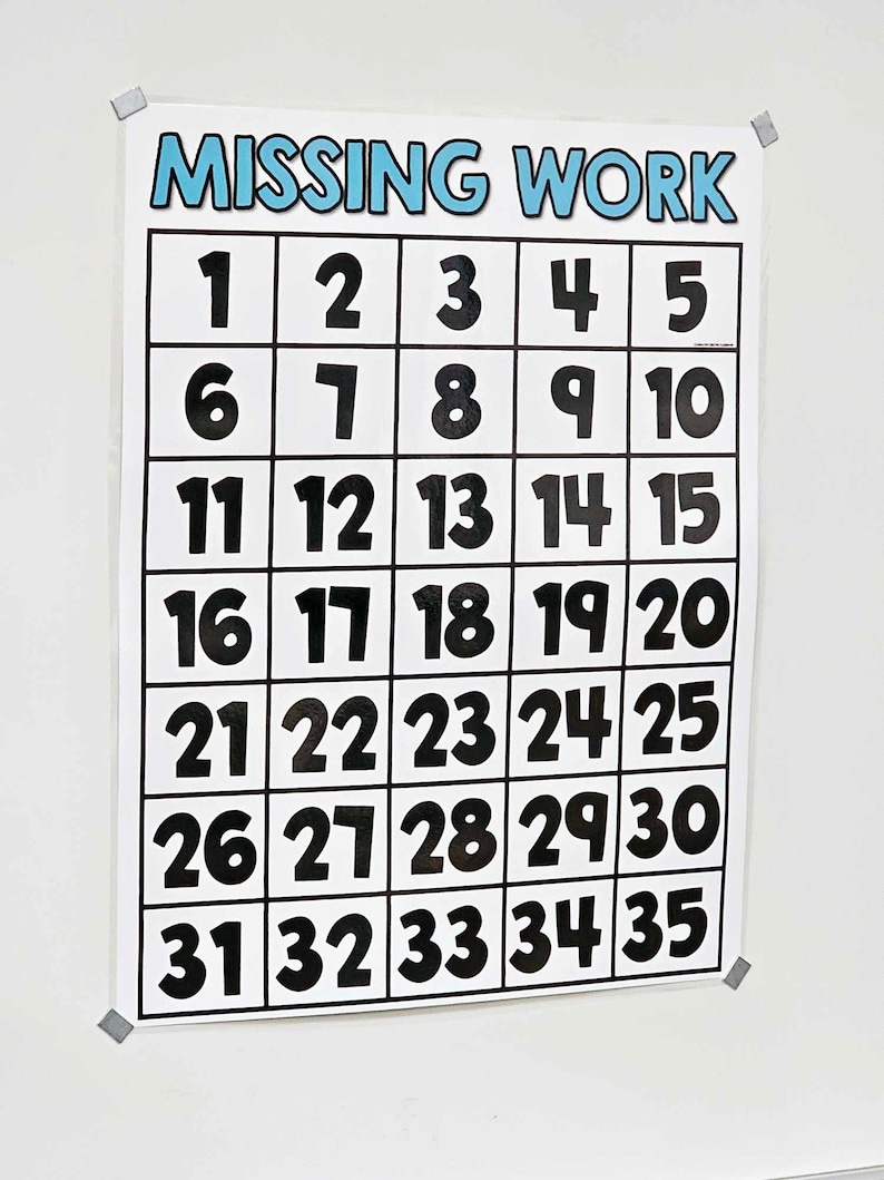 Missing Work Anchor Chart [hard Good] - Option 4 (number to 35) - Etsy