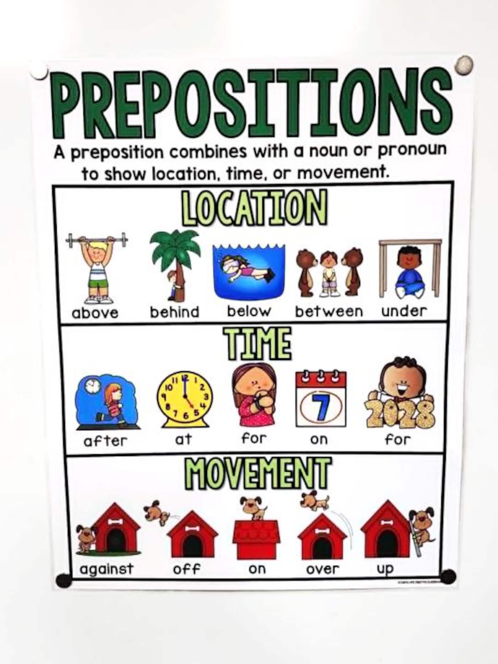 Prepositions Anchor Chart [hard Good] - Option 4 (location, Time ...