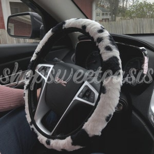 Universal Faux Wool Fluffy Cow Print Wheel Cover