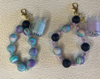 Beaded Wristlet Bracelet Boba Tea Theme