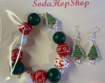 Beaded Bracelet/Earring Set Christmas Theme
