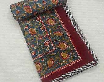 Reversible Cotton Ac Dohar Hand Block Print Cotton Dohar Indian Handmade Quilt Blanket Kantha Throw Hand Printed AC Blanket Throw