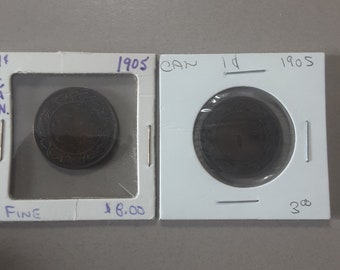 1905 Canada Large 1 Cent One Cent Coins (2) Canadian Penny