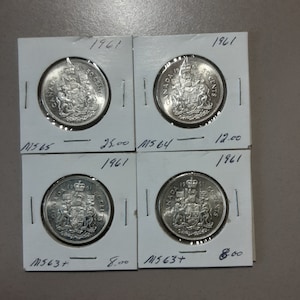 Vintage Lot of 4 Higher Grade 1961 Canada Silver Fifty Cent 50 Cents Coins