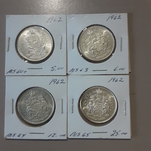 Vintage Lot of 4 Higher Grade 1962 Canada Silver Fifty Cent 50 Cents Coins