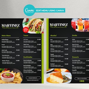 Plantilla de menú de restaurante mexicano, de doble cara